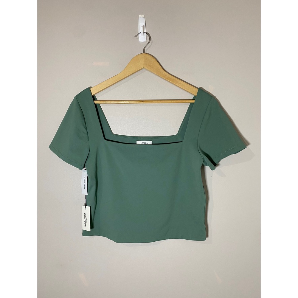 Babaton NEW Contour Square Neck Short Sleeve Top Gallery Green XL Crop